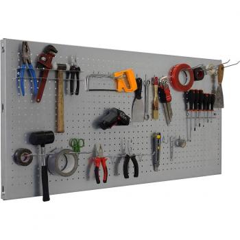 Panel de herramientas Simonrack Panelclick 1500x600 gris con 22 ganchos y 8 accesorios