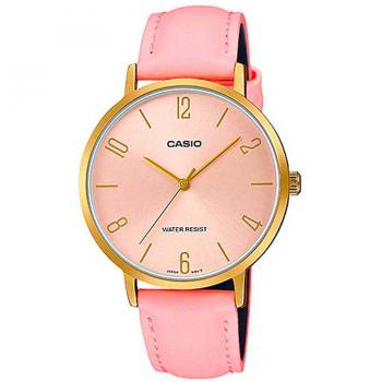 Casio Women's Pink Leather Strap Analog Watch - LTP-VT01GL-4B