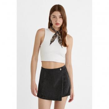 Stradivarius Crossover Denim Skort - Black Denim, Size 6 and Size 10