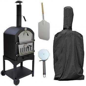 Horno de Pizza de Acero Multifuncional para Exterior con Pala y Cubierta Impermeable - 156 x 64 x 43 cm