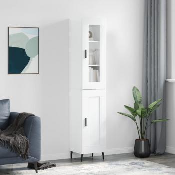 Aparador alto de madera multicapa blanco pulido 34,5x34x180 cm