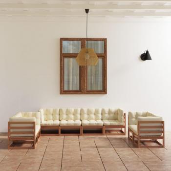 Conjunto de muebles de jardín 8 piezas con cojines de madera de pino maciza