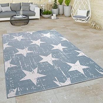 Alfombra Exterior Interior Balcón Cocina Vintage Motivo Estrellas Azul Crema 120x160 cm - Paco Home