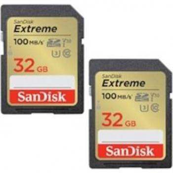 Tarjeta de Memoria SDHC SanDisk Extreme 32GB - Alta Velocidad, UHS-I, Clase 10, U3, V30, Paquete Doble (Hasta 100MB/s) + RescuePRO Deluxe