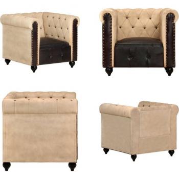 Sillón Chesterfield de cuero auténtico marrón Día y Noche - Sillón Chesterfield de cuero auténtico marrón Vidaxl