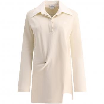Courregès Women's Twist Polo Dress in Beige, Size Small