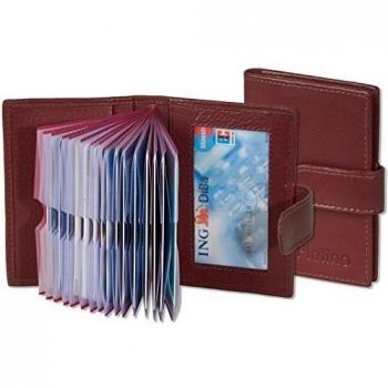 Platino Titular de la tarjeta de crédito XXL, 19 compartimentos de tarjetas de cuero suave, sin tratar con la cereza