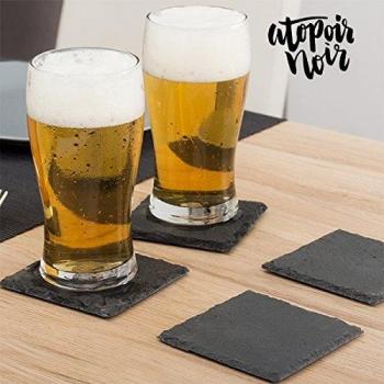 Excellent Houseware 23274 - Set de 4 Posavasos Pizarra, Color Negro