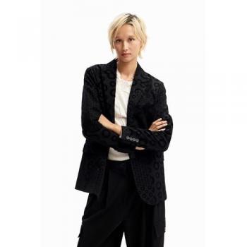 Blazer Geométrico Flocado para Mujer Desigual en Negro