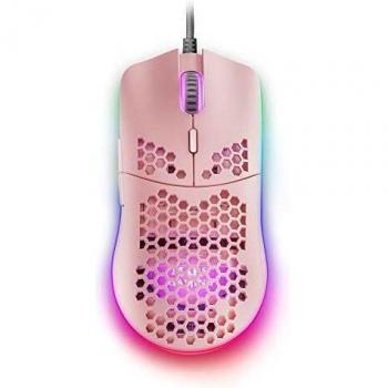Mars Gaming MMAX Rosa, Ratón Ultraligero 69g, Óptico 12400DPI, Chroma RGB, Soft