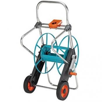 Carretilla Metálica Portamanguera con Capacidad para 100m de Manguera Ø13 mm, Base Ancha para Estabilidad Mejorada - Negro/Azul/Naranja/Plata