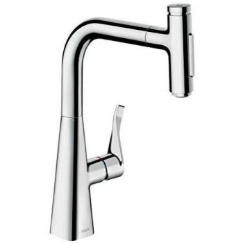 Grifo de cocina Metris Select M71, 240 mm, con sBox, ducha extraíble, 2 chorros, acabado cromado