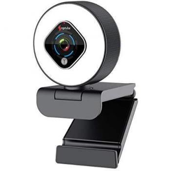 Webcam de 1080P con Anillo de luz y micrófono Dual, cámara Web con Zoom Digital de 5 Niveles, Enfoque automático avanzado, Brillo Ajustable, Angetube 962 USB FHD cámara Web para Juegos Google Meet