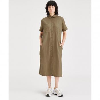 Vestido Midi Dockers de Mujer con Botones Frontal en Color Oro Cosecha