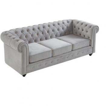 Sofá 3 plazas de terciopelo Chesterfield - Gris plata