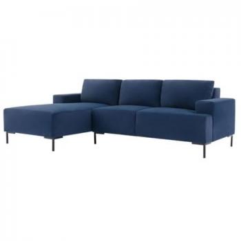 Sofá rinconero izquierdo de terciopelo azul MADALENI - Diseño contemporáneo y fijo