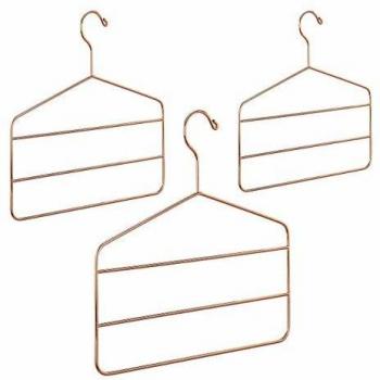 Set de 3 Perchas Múltiples de Metal para Pantalones, Faldas y Bufandas, Diseño Lujo, 4 mm, Color Cobre