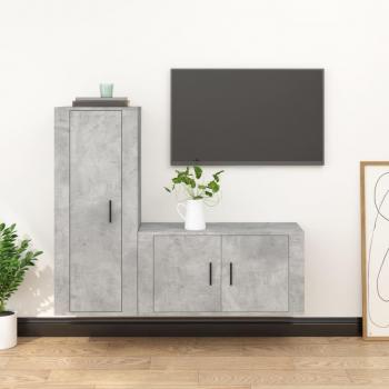 vidaXL Set de muebles de TV 2 piezas madera contrachapada gris hormigón, Mueble de salón, Mueble TV, Mesa de TV, Mueble televisor