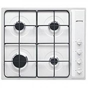Piano de cocina a gas Smeg S64SB blanco 60 cm, 4 fuegos, mandos laterales, encendido bajo la tapa y seguridad