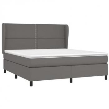 Cama box spring con colchón de cuero sintético gris 180x200 cm