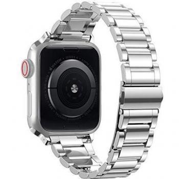 TOWOND Correa de Reloj Compatible con Apple Watch SE 6/5/4/3/2/1, Correa de Metal para iWatch 38/40/42/44 mm, Repuesto para Apple Watch, Correa de Reloj para Hombre para iWatch SE Blateado, 42/44mm
