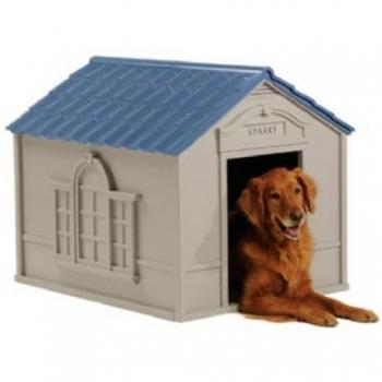 Suncast DH350 - Caseta para su Mascota de Resina Alta Densidad, Puertas con cortinillas Desmontables, 100 x 80 x 23 cm, Color Gris