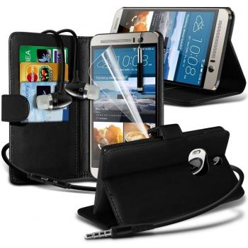 ONX3® ( Black ) HTC One M9 Plus / M9+ caso cubierta trasera funda Carcasa Custom Made BookStyle PU del tirón del cuero de la carpeta con la tarjeta de crédito / débito ranura piel cubierta de la caja Con pantalla LCD Protector, paño de pulido, alumin