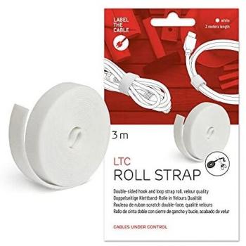 LABEL THE CABLE Roll of Double-Sided Hook and Loop Tape - Cable Ties Roll for Perfect Cable Management - Velour Quality - LTC ROLL STRAP - 3 m x 16 mm - White - LTC 1220