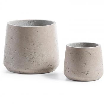 Kave Home - Set de 2 maceteros Low Gris de Cemento para Interior y Exterior