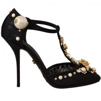 Dolce & Gabbana Black Faux Pearl Crystal Vally Heels Sandals Shoes - EU39/US8.5, Pumps, female, Black, Size: 9 US