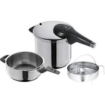WMF Perfect Premium - Set con Olla Rápida 22 cm de diámetro de 6 litros y medio + cuerpo 3 litros con cestillo de vapor, Acero Inoxidable para inducción
