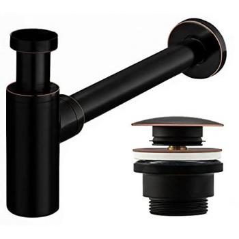 Sifón Universal REA Old Negro con Tapón Clic-Clac y Válvula Pop Up