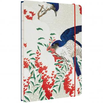 Cuaderno encuadernación artesanal A5 Japanese Flycatchers Kokonote rojo y azul