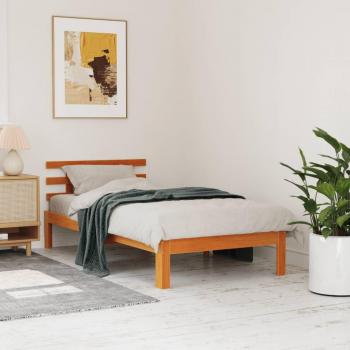 Cama sin colchón 90x190 cm en madera de pino con cabecero cera marrón