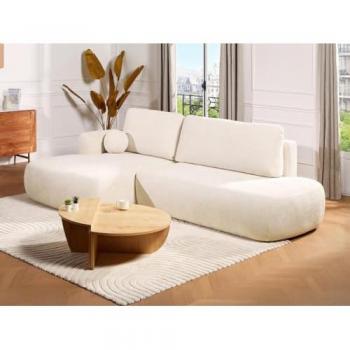 Sofá rinconera izquierda convertible de tela texturizada beige BROCARO de Maison Céphy