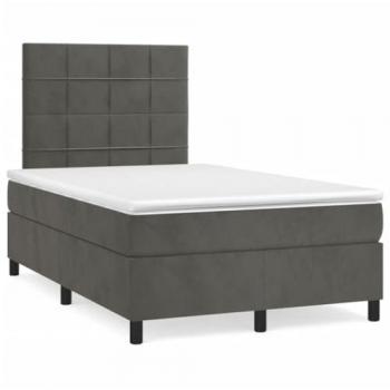 Cama box spring con colchón de muelles y LED en terciopelo gris oscuro 120x190 cm