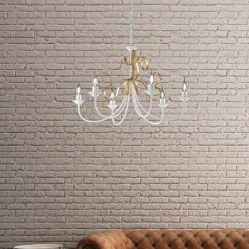 Araña Clásica de Hierro Blanco y Oro Shabby con 6 Luces - 73x h50 cm
