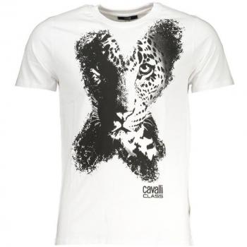 Cavalli Class White Cotton T-Shirt - XL, Male, Print Logo, Round Neck