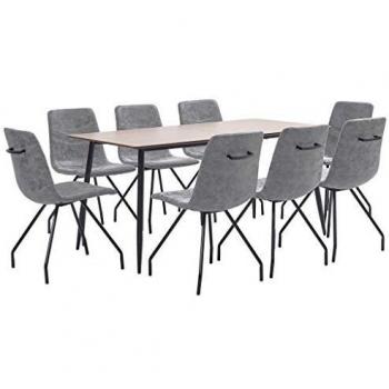 vidaXL Juego de Comedor 9 Piezas Cuero Sintético Mobiliario Hogar Decoración Casa Robusto Duradero Resistente Funcional Práctico Útil Gris Oscuro