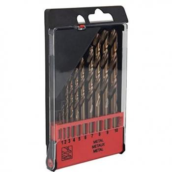 Estuche de 10 brocas HSS-Co para acero inoxidable y metal duro, medidas de 1 a 10 mm