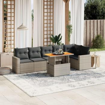 7-Piece Grey Poly Rattan Garden Sofa Set with Cushions