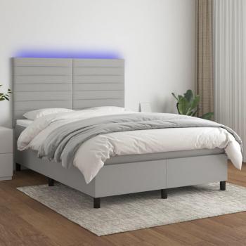 Colchón box spring de muelles con tela LED gris claro 140x190 cm