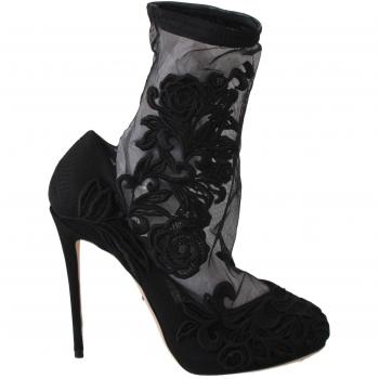 Dolce & Gabbana Black Roses Stilettos Booties Socks Shoes - EU39/US8.5, female, Pumps, Black