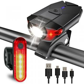 ITSHINY luz Bicicleta, Luces para Bicicleta LED Recargable e Impermeable - Combinaciones de Faros Delanteros y Luces Traseras Super Brillantes Fáciles Instalar para Ciclismo Carretera Montaña