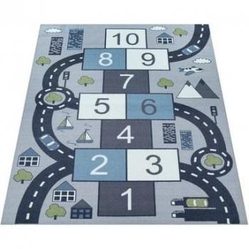 Alfombra Infantil Juego Rayuela Motivo Calles Gris 100x200 cm