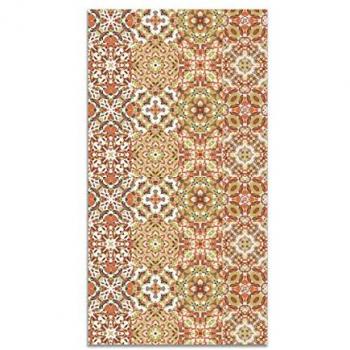 Alfombra Vinílica Baldosa Hidráulico Oriental Naranja 200x200 cm - Antideslizante e Ignífuga para Cocina y Salón