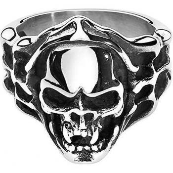 etNox hard and heavy Evil Skull Hombre Anillo Standard M, Acero Inoxidable,