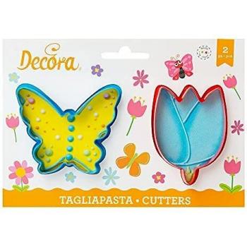Decora 0255075 Set 2 CORTADORES EN PLÁSTICO Mariposa Y Flor 8/9 X H 2,2 CM