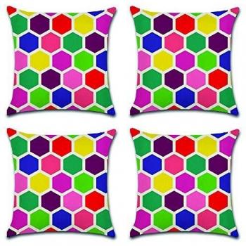 HuifengS Funda de Almohada de algodón Colorido geométrico Fundas de cojín de Lino para sofá Cojines Decorativos Home 4 Piezas, 45 x 45 CM