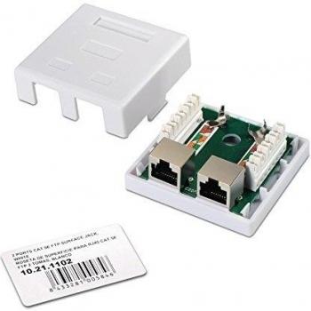 NanoCable 10.21.1102 - Roseta de superficie RJ45 con 2 toma de conexión Cat.5E FTP, blanco